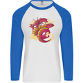 A Chinese Dragon Mens L/S Baseball T-Shirt White/Royal Blue