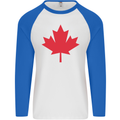 Canadian Flag Canada Maple Leaf Mens L/S Baseball T-Shirt White/Royal Blue