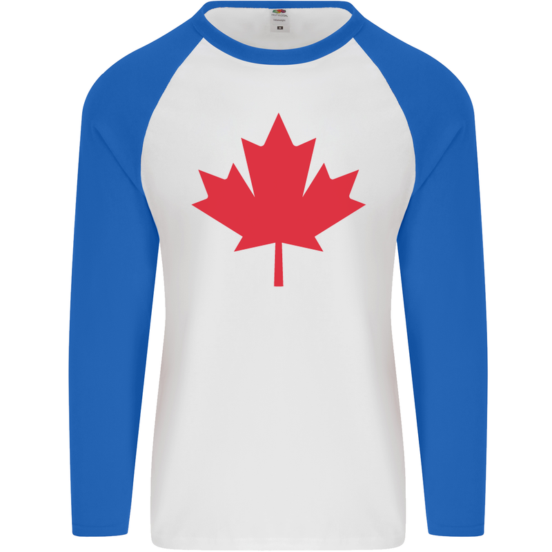 Canadian Flag Canada Maple Leaf Mens L/S Baseball T-Shirt White/Royal Blue