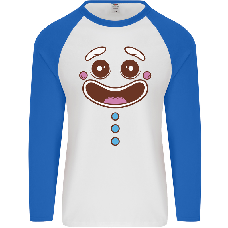 A GingerBread Man Mens L/S Baseball T-Shirt White/Royal Blue