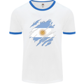 Torn Argentina Flag Argentinian Day Football Mens Ringer T-Shirt White/Royal Blue