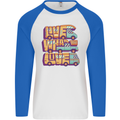 RV Live What You Love Motorhome Caravan Mens L/S Baseball T-Shirt White/Royal Blue