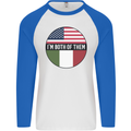 USA and Italian Heritage Italy American Flag Mens L/S Baseball T-Shirt White/Royal Blue