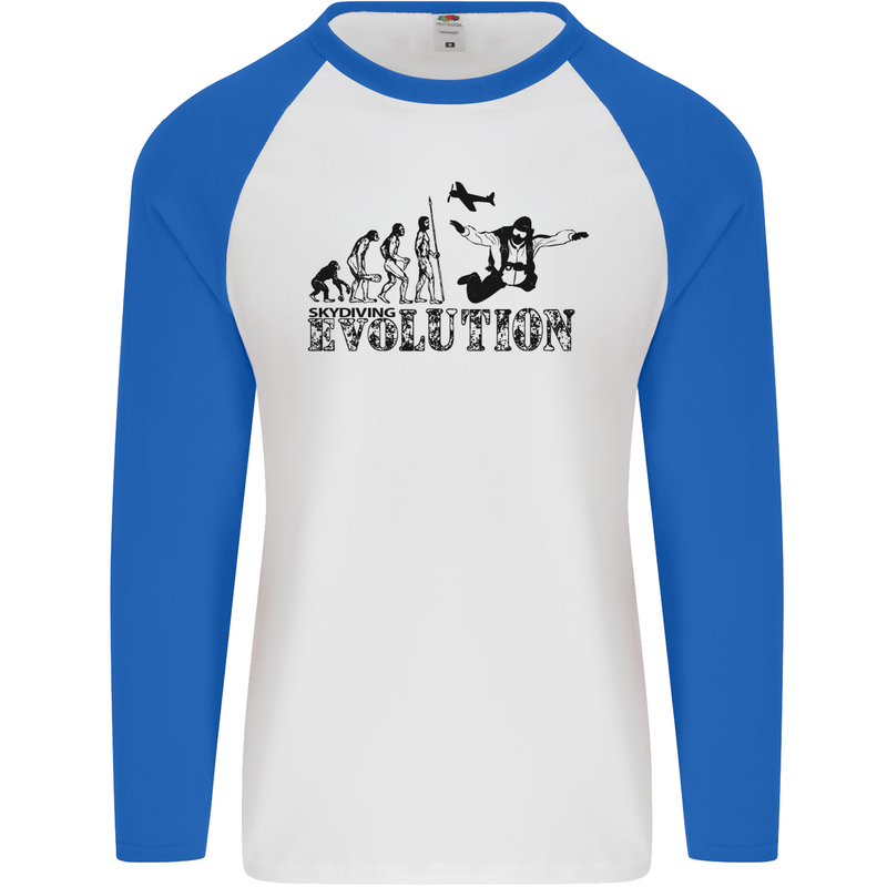 Evolution of a Skydiver Funny Skydiving Mens L/S Baseball T-Shirt White/Royal Blue