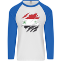 Torn Syria Flag Syrian Day Football Mens L/S Baseball T-Shirt White/Royal Blue