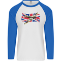 Supermarine Spitfire with the Union Jack Mens L/S Baseball T-Shirt White/Royal Blue