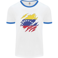 Torn Venezuela Flag Venezuelans Day Football Mens Ringer T-Shirt White/Royal Blue