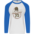 Skull Rider Motorcycle Biker Motorbike Mens L/S Baseball T-Shirt White/Royal Blue