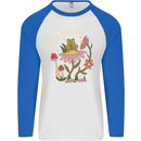 Honor the Land Frog Climate Change Hippy Mens L/S Baseball T-Shirt White/Royal Blue