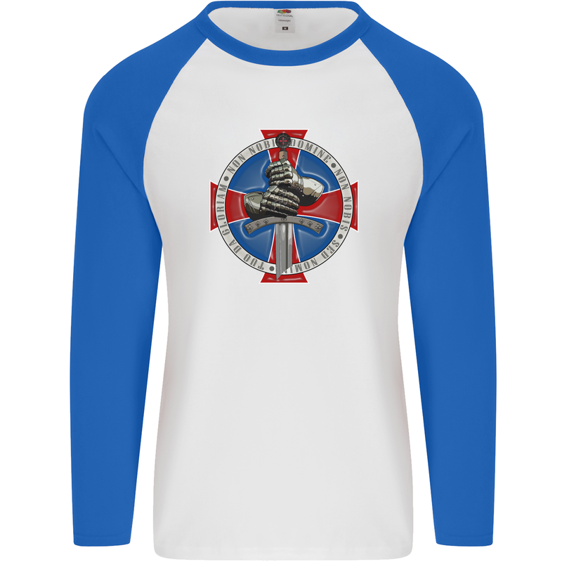 Non Nobis St. George Mens L/S Baseball T-Shirt White/Royal Blue