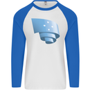 Curled Micronesia Flag Micronesian Day Football Mens L/S Baseball T-Shirt White/Royal Blue