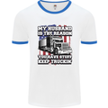 Truck Driver Funny USA Flag Lorry Driver Mens Ringer T-Shirt White/Royal Blue