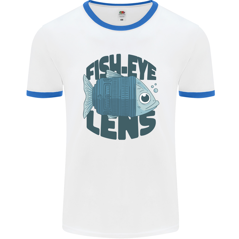 Fisheye Lens Funny Photography Photographer Mens Ringer T-Shirt White/Royal Blue