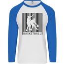 Basketball Barcode Player Mens L/S Baseball T-Shirt White/Royal Blue