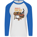 Mind if I Smoke Funny BBQ Grill Mens L/S Baseball T-Shirt White/Royal Blue