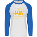 I Fix Stuff Funny Carpenter DIY Tradesman Mens L/S Baseball T-Shirt White/Royal Blue