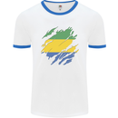 Torn Gabon Flag Gabonese Day Football Mens Ringer T-Shirt White/Royal Blue