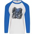 Cyberpunk Cthulhu Kraken Octopus Mens L/S Baseball T-Shirt White/Royal Blue