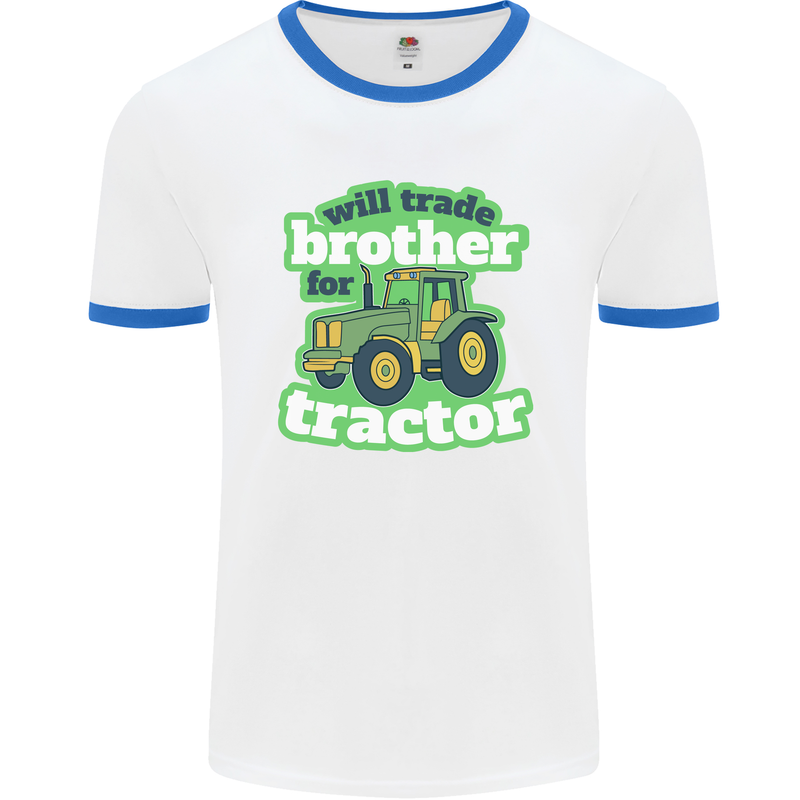 Will Trade Brother For Tractor Farmer Mens Ringer T-Shirt White/Royal Blue