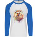 Watercolour Hedgehog Mens L/S Baseball T-Shirt White/Royal Blue