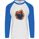 The Flag of New Zealand Fire Effect Kiwi Mens L/S Baseball T-Shirt White/Royal Blue