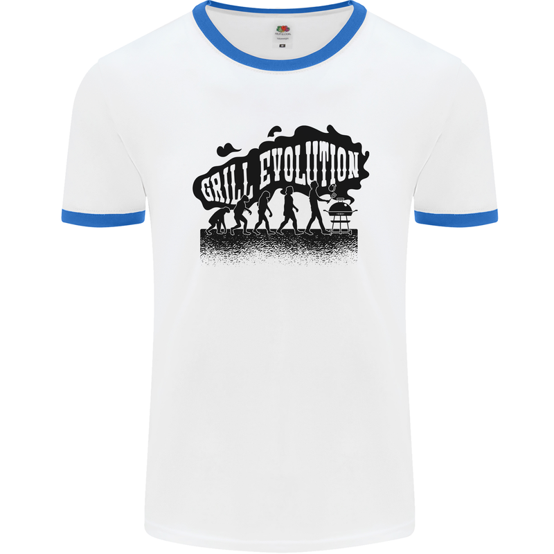 Grill Evolution Funny BBQ Braai Mens Ringer T-Shirt White/Royal Blue