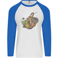 A Colourful Sloth on a Branch Mens L/S Baseball T-Shirt White/Royal Blue