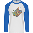 A Colourful Sloth on a Branch Mens L/S Baseball T-Shirt White/Royal Blue
