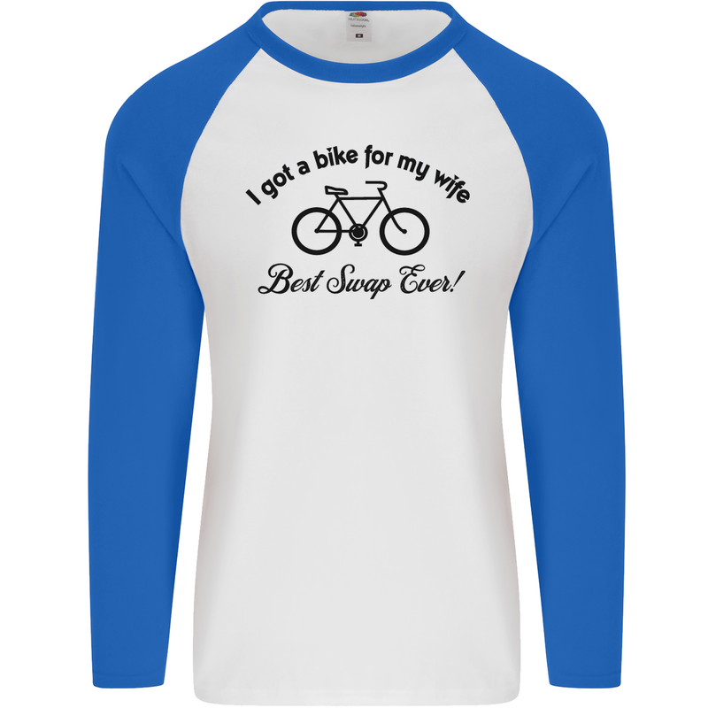 Cycling A Bike for My Wife Cyclist Funny Mens L/S Baseball T-Shirt White/Royal Blue
