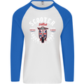 Legendary British Scooter Motorcycle MOD Mens L/S Baseball T-Shirt White/Royal Blue