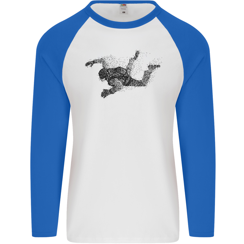 Abstract Parachutist Freefall Skydiving Mens L/S Baseball T-Shirt White/Royal Blue