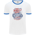 Two Wheels Attitude Motorcycle Biker Motorbike Mens Ringer T-Shirt White/Royal Blue