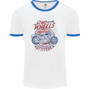 Two Wheels Attitude Motorcycle Biker Motorbike Mens Ringer T-Shirt White/Royal Blue