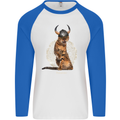 Funny Viking Cat The Vanquisher Mens L/S Baseball T-Shirt White/Royal Blue