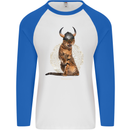 Funny Viking Cat The Vanquisher Mens L/S Baseball T-Shirt White/Royal Blue