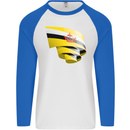 Curled Brunei Flag Bruneian Day Football Mens L/S Baseball T-Shirt White/Royal Blue