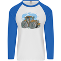 Christmas Tractor Farming Farmer Xmas Mens L/S Baseball T-Shirt White/Royal Blue