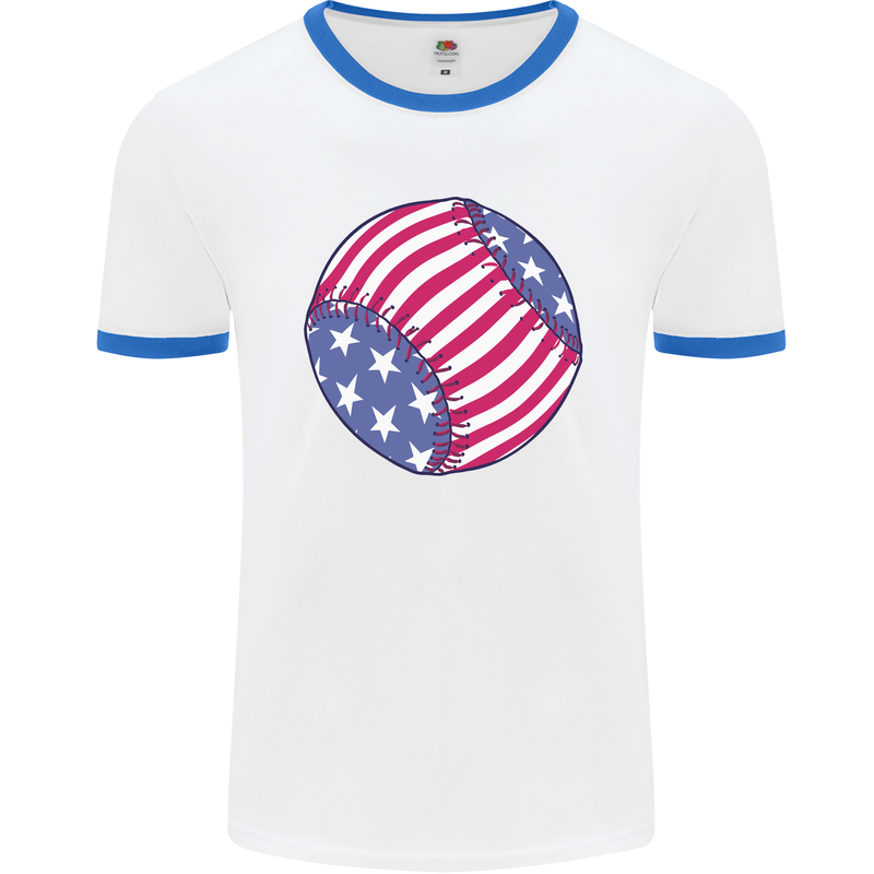 Baseball USA Stars and Stripes American Flag Mens Ringer T-Shirt White/Royal Blue