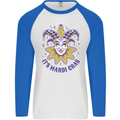 Its Mardi Gras Mens L/S Baseball T-Shirt White/Royal Blue