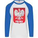Polska Orzel Poland Flag Polish Football Mens L/S Baseball T-Shirt White/Royal Blue