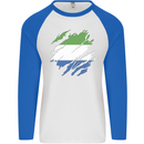 Torn Sierra Leone Flag Leonian Day Football Mens L/S Baseball T-Shirt White/Royal Blue