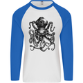 Scuba Octopus Diver Dive Diving Mens L/S Baseball T-Shirt White/Royal Blue