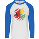 Torn Guinea-Bissau Flag Day Football Mens L/S Baseball T-Shirt White/Royal Blue
