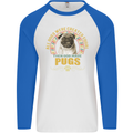 A Pug Dog Mens L/S Baseball T-Shirt White/Royal Blue