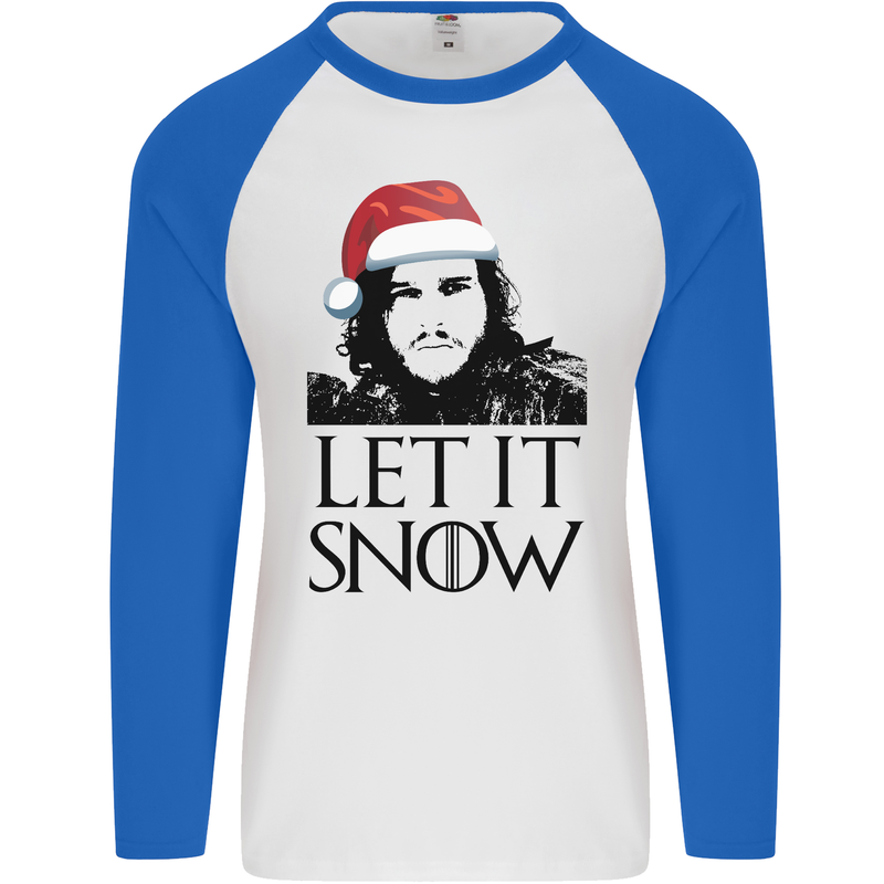 Xmas Let it Snow Funny Christmas Mens L/S Baseball T-Shirt White/Royal Blue