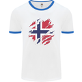 Torn Norway Flag Norwegian Day Football Mens Ringer T-Shirt White/Royal Blue