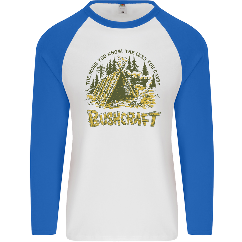 Bushcraft Funny Outdoor Pursuits Scouts Camping Mens L/S Baseball T-Shirt White/Royal Blue