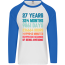 27th Birthday 27 Year Old Mens L/S Baseball T-Shirt White/Royal Blue