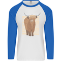 A Chilled Highland Cow Mens L/S Baseball T-Shirt White/Royal Blue