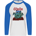 Cathulhu Funny Cat Cthulhu Parody Kraken Mens L/S Baseball T-Shirt White/Royal Blue